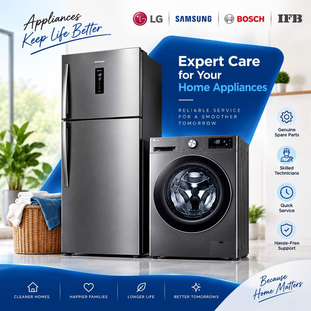 Expert care for washing machines and refrigerators in Bangalore